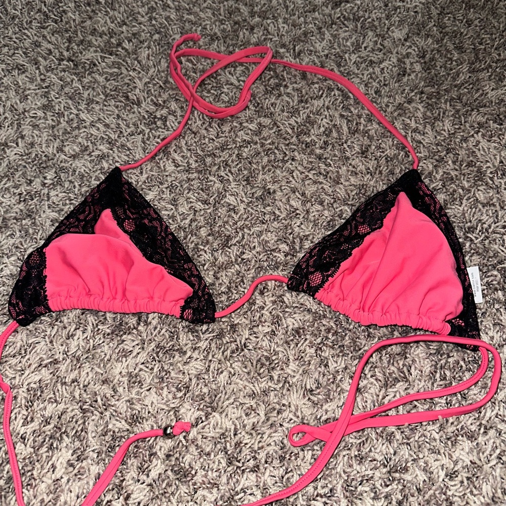 Pink salmon color and Black Lace Bikini
